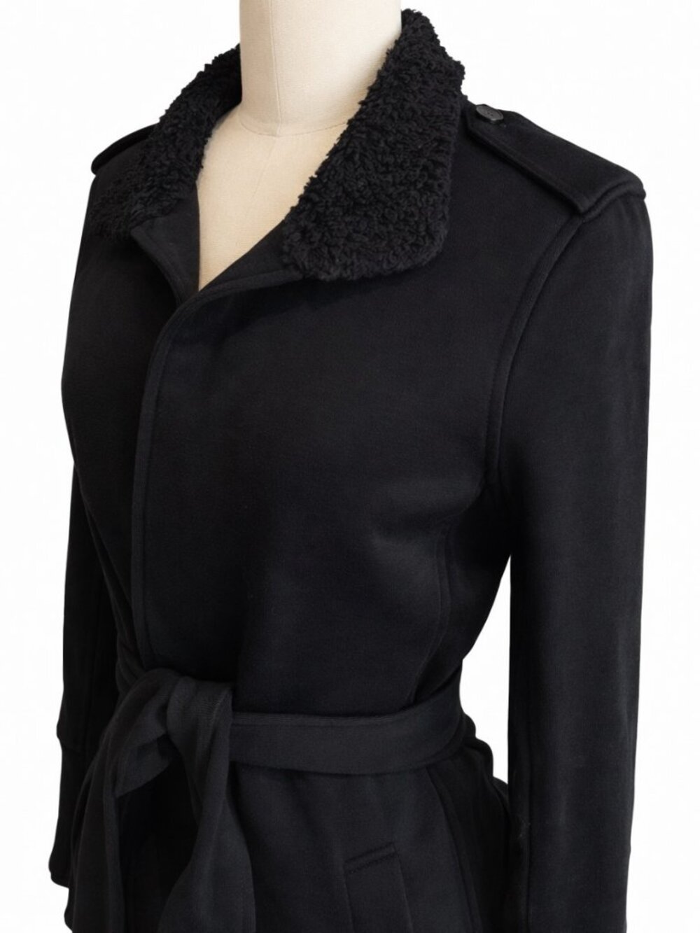 💋 James Perse Size 1 Bouclé Collar Wrap Jacket | Belted | Black | Retail $400